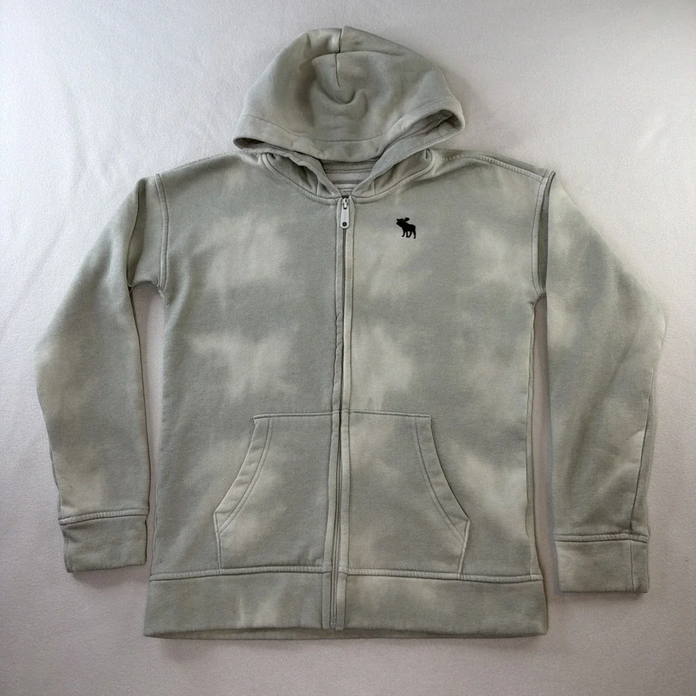 Abercrombie Kids Hoodie 13/14 Green Tie Dye Full Zip Moose Relaxed Fit